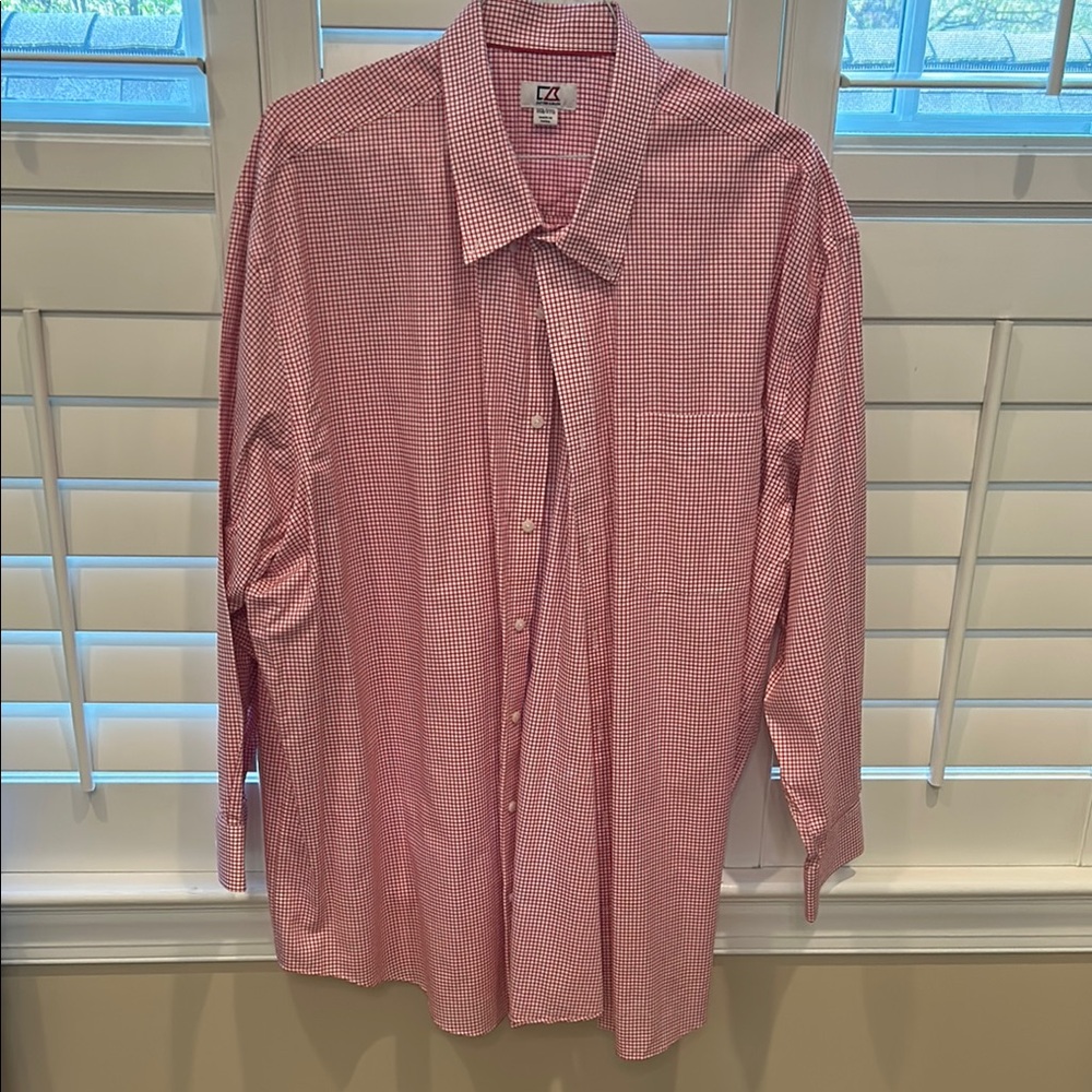 Men's Red Checkered Cutter & Buck Dress Shirt